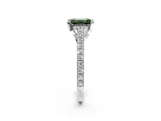 Solitaire Engagement Ring Setting for Fancy Green Emerald Cut Center with Widening Pave Band and Claw Prong Head in Sterling Silver