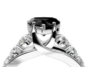 Solitaire Engagement Ring Setting for Fancy Black Heart-Shaped Center with Graduated Shared Prongs and Prong Head in White Gold