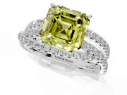 Solitaire Engagement Ring Setting for Fancy Yellow Asscher Cut Center with Woven 3-Strand Pave Band and Prong Head in Platinum