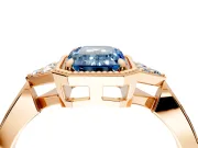 Cluster Engagement Ring Setting for Fancy Blue Emerald Cut Center with Milgrain Shoulder Clusters and Prong Head in Rose Gold
