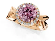 Halo Engagement Ring Setting for Fancy Pink Round Cut Center with Floral Band and Prong Head in Rose Gold