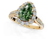 Floral Halo Engagement Ring Setting for Fancy Green Pear-Shaped Center with Large Halo Accents and Prong Head in Yellow Gold