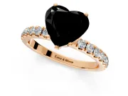 Open Basket Engagement Ring Setting for Fancy Black Heart-Shaped Center with Pave Band and Prong Head in Rose Gold