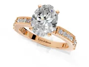 Solitaire Engagement Ring Setting for Oval Center with Milgrain-Edged Pave Band and Prong Head in Rose Gold