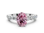 Shared-Prong Engagement Ring Setting for Fancy Pink Oval Center with Graduated Accents and Prong Head in White Gold
