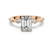 Solitaire Engagement Ring Setting for Emerald Cut Center with Bezel Station Band and Prong Head in Rose Gold