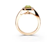 Bezel-Framed Halo Engagement Ring Setting for Fancy Yellow Emerald Cut Center with Pave Band and Prong Head in Rose Gold