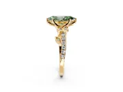 Leaf Motif Engagement Ring Setting for Fancy Green Marquise Center with Pave Band and Prong Head in Yellow Gold