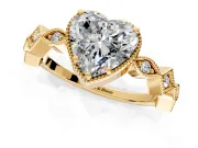 Milgrain Bezel Engagement Ring Setting for Heart-Shaped Center with Marquise Stations and Bezel Head in Yellow Gold