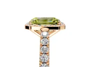 Halo Engagement Ring Setting for Fancy Yellow Emerald Cut Center with Full Pave Band and Prong Head in Rose Gold
