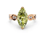 Solitaire Engagement Ring Setting for Fancy Yellow Marquise Center with Accented Twist Band and Leaf Prong Head in Rose Gold