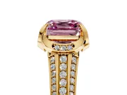 Solitaire Engagement Ring Setting for Fancy Pink Asscher Cut Center with Accented Split Shank and Prong Head in Yellow Gold