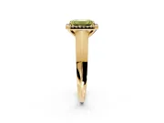 Halo Engagement Ring Setting for Fancy Yellow Emerald Cut Center with Knife Ridge Cathedral Band and Prong Head in Yellow Gold
