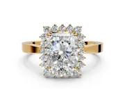 Starburst Halo Engagement Ring Setting for Radiant Cut Center with Flat Cathedral Band and Prong Head in Yellow Gold