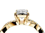 Crossover Engagement Ring Setting for Emerald Cut Center with Pave and Plain Strands and Prong Head in Yellow Gold