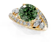 Halo Engagement Ring Setting for Fancy Green Round Cut Center with Marquise and Pave Bypass Band and Prong Head in Yellow Gold