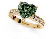 Milgrain Pave Engagement Ring Setting for Fancy Green Heart-Shaped Center with Accent Band and Prong Head in Yellow Gold