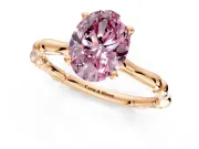 Solitaire Engagement Ring Setting for Fancy Pink Oval Center with Bamboo Band and Prong Head in Rose Gold