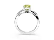 Bar-Set Engagement Ring Setting for Fancy Yellow Cushion Cut Center with Tapered Baguette Accents and Prong Head in White Gold
