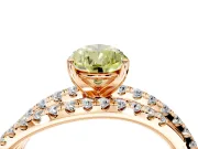 Solitaire Engagement Ring Setting for Fancy Yellow Pear-Shaped Center with Woven 3-Strand Pave Band and Prong Head in Rose Gold