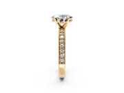 Milgrain Pave Engagement Ring Setting for Oval Center with Accent Band and Prong Head in Yellow Gold