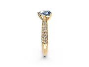 Solitaire Engagement Ring Setting for Fancy Blue Heart-Shaped Center with Multi-Row Accents and Prong Head in Yellow Gold