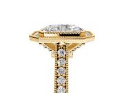 Halo Engagement Ring Setting for Radiant Cut Center with Milgrain Pave Band and Bezel Head in Yellow Gold