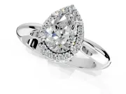 Halo Engagement Ring Setting for Pear-Shaped Center with Tapered Plain Band and Prong Head in Sterling Silver