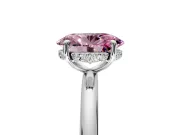 Hidden Halo Engagement Ring Setting for Fancy Pink Oval Center with Thin Rounded Band and Prong Head in Platinum