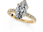 Solitaire Engagement Ring Setting for Marquise Center with Fine Pave Band and Claw Prong Head in Yellow Gold
