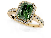 Accent Halo Engagement Ring Setting for Fancy Green Radiant Cut Center with Full-Length Pave Band and Prong Head in Yellow Gold