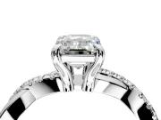 Solitaire Engagement Ring Setting for Emerald Cut Center with Half-Pave Crossover Band and Prong Head in Sterling Silver