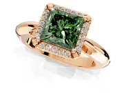 Halo Engagement Ring Setting for Fancy Green Princess Cut Center with Tapered Plain Band and Prong Head in Rose Gold