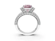 Pave Engagement Ring Setting for Fancy Pink Princess Cut Center with Curved Accent Rows, Openwork and Prong Head in White Gold