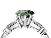 Bar-Set Engagement Ring Setting for Fancy Green Heart-Shaped Center with Tapered Baguette Accents and Prong Head in Platinum
