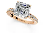 Solitaire Engagement Ring Setting for Asscher Cut Center with Single Row Accent Band and Prong Head in Rose Gold