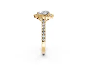 Milgrain Floral Halo Engagement Ring Setting for Heart-Shaped Center with Pave Band and Prong Head in Yellow Gold