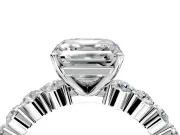 Shared-Prong Engagement Ring Setting for Asscher Cut Center with Graduated Accents and Prong Head in White Gold