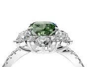 Floral Halo Engagement Ring Setting for Fancy Green Cushion Cut Center with Pave Accents and Prong Head in Platinum