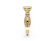3 Stone Engagement Ring Setting for Fancy Yellow Princess Cut Center with Pave Twist Band and Prong Head in Yellow Gold