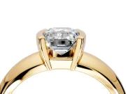 Tension Engagement Ring Setting for Emerald Cut Center with Wide Flat Band and Tension Head in Yellow Gold