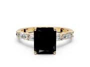 Baguette Engagement Ring Setting for Fancy Black Radiant Cut Center with Alternating Bar-Set Band and Prong Head in Yellow Gold