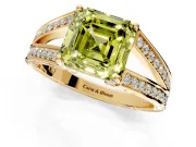 Split Shank Engagement Ring Setting for Fancy Yellow Asscher Cut Center with Pave Split Shank and Prong Head in Yellow Gold