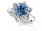 Small-Accent Cluster Halo Engagement Ring Setting for Fancy Blue Round Cut Center with Plain Band and Prong Head in Sterling Silver