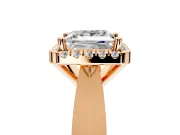 Halo Engagement Ring Setting for Princess Cut Center with Square Band and Prong Head in Rose Gold