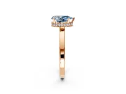 Hidden Halo Engagement Ring Setting for Fancy Blue Pear-Shaped Center with Wide Flat Plain Band and Prong Head in Rose Gold