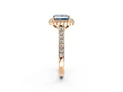 Milgrain Floral Halo Engagement Ring Setting for Fancy Blue Princess Cut Center with Pave Band and Prong Head in Rose Gold