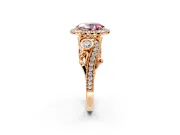 Milgrain Halo Engagement Ring Setting for Fancy Pink Oval Center with Shoulder Bezels and Prong Head in Rose Gold