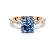 Solitaire Engagement Ring Setting for Fancy Blue Radiant Cut Center with Bezel Station Band and Prong Head in Rose Gold