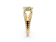 Halo Engagement Ring Setting for Fancy Yellow Pear-Shaped Center with Rope Twist Split Shank and Prong Head in Yellow Gold